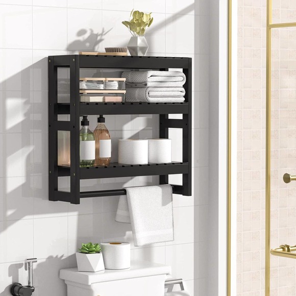 Bamboo Bathroom Shelves, Black, Added Space in Bathroom / Kitchen / Living Room - Picture 3 of 10